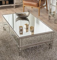 Table basse carrée de style italien Glam Style Silva 4 mm avec miroir et diamants concassés