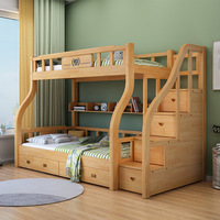 Lit superposé multifonctionnel en bois de chêne massif pour enfants et adultes, design style rondins