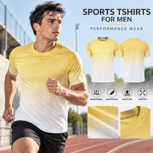 Sports Tshirts For Men Gradient Running Tee Quick Dry Breathable Lightweight Training Top <b>Moisture</b> <b>Wicking</b> Athletic Gym <b>Shirt</b> - Product Image 1