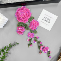 En stock, applique florale brodée en sequins 3D rouges, accessoires pour robes de danse, décoration de vêtements DIY