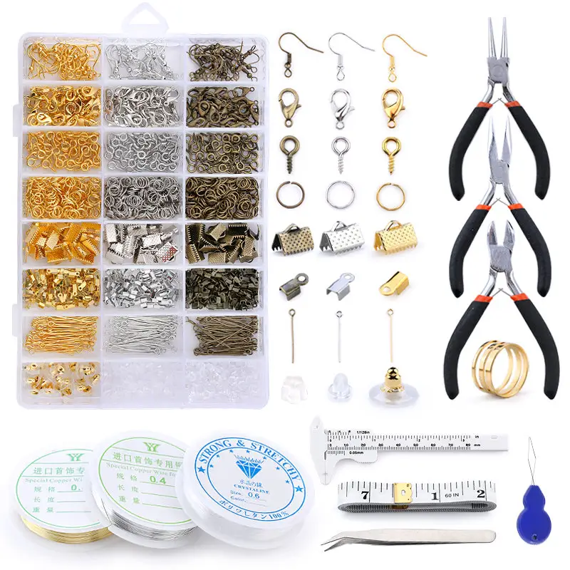 Conjunto de fecho para prender joias, conjunto de fecho de liga metálica/fecho de lagosta/anéis de pular aberto, kit de suprimentos para fazer joias diy