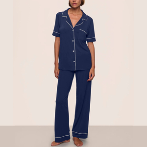 <span class=keywords><strong>Pigiama</strong></span> Navy per <span class=keywords><strong>Donna</strong></span> con Supporto del Produttore Oeko, Set <span class=keywords><strong>Pigiama</strong></span> Morbido con <span class=keywords><strong>Camicia</strong></span> a Maniche Lunghe e Pantaloni Lunghi in Modal - Product Image 4