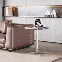 Table basse moderne simple et ronde en pierre naturelle de luxe, table d'appoint en acier inoxydable pour canapé, usage domestique de luxe léger