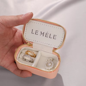 Eco-friendly <b>Mini</b> Rectangle Jewelry <b>Box</b> PU Leather Gold Zipper Dual Compartment Portable Pocket - Product Image 2