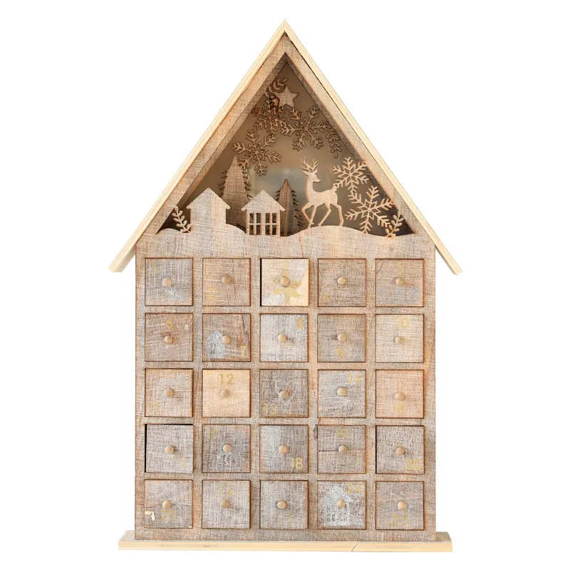 Hot sale calendar counting wooden storage box christmas house decorative gift box