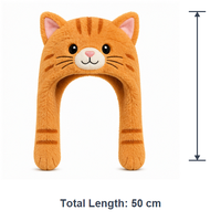 Topi Boneka Kucing Tabby Oranye dengan Penutup Telinga |   Topi Musim Dingin Boneka Hewan Lembut OEM Kustom Grosir untuk Anak-anak