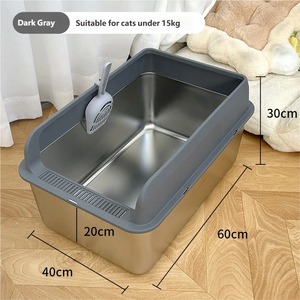 Bac à litière pour <span class=keywords><strong>chat</strong></span> en acier inoxydable, <span class=keywords><strong>type</strong></span> ouvert, extra large, côtés hauts, anti-éclaboussures, pour chats jusqu'à 15 kg - Product Image 5