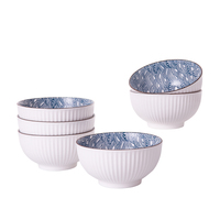 Pas cher style japonais coréen 4.5 pouces bleu et blanc petit riz nouilles soupe ramen bol en céramique ensemble