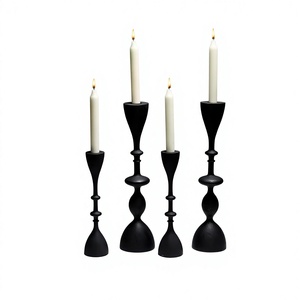SET of 4 Candle Stand for Christmas Lighting Decoration Export Quality <b>Black</b> Color Wholesale Handmade Wooden <b>Candlestick</b> <b>Holders</b> - Product Image 1