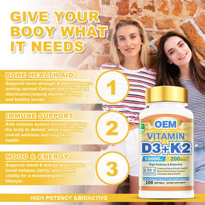 Gélules molles de vitamine D3+K2 OEM 10000 UI et 200 mcg - Complément alimentaire haute puissance pour la santé des os, le soutien immunitaire et la santé cardiaque - Product Image 2