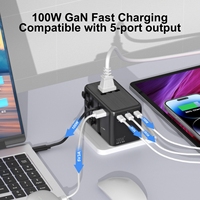 Chargeur universel rapide pour téléphone portable 100 watts, adaptateur de voyage USB-C tout-en-un avec câble rétractable