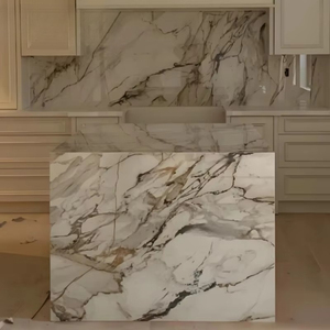 Comptoir de cuisine en marbre Calacatta Gold avec texture, aspect marbre naturel, dalles de comptoir de cuisine, armoires de cuisine - Product Image 6
