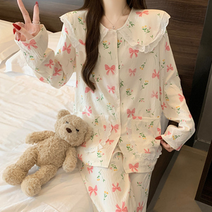 <span class=keywords><strong>Genki</strong></span> – chemise de nuit légère pour femmes, avec col Peter Pan et manches longues, nouvel ensemble de vêtements de maison, printemps/automne - Product Image 5