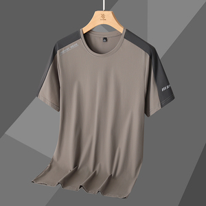 T-shirt homme personnalisé avec logo 2025, nouvelle collection en soie glacée, manches courtes, col rond, respirant, fin et tendance, avec motifs ondulés et couleurs assorties pour l'été - Product Image 5