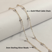 Chaîne en or 14 carats plaqué or vintage de 3 mm avec perles et chaîne en argent S925 pour la fabrication de colliers, bracelets et accessoires de bijoux faits main