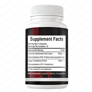 Compléments alimentaires à marque privée 1400 mg 98% bêta-ecdystérone et 20% turkesterone pour la masse musculaire, la force, la synthèse protéique, 60 capsules - Product Image 2