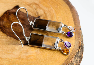 Pendientes colgantes de cristal y cuarzo ahumado con flecos de múltiples gemas de zafiro para mujer, pendientes de moda. - Product Image 4