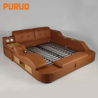 PURUO Lit intelligent de luxe Ensemble de lit multifonction king size Drap Plateforme Message Lit avec haut-parleur
