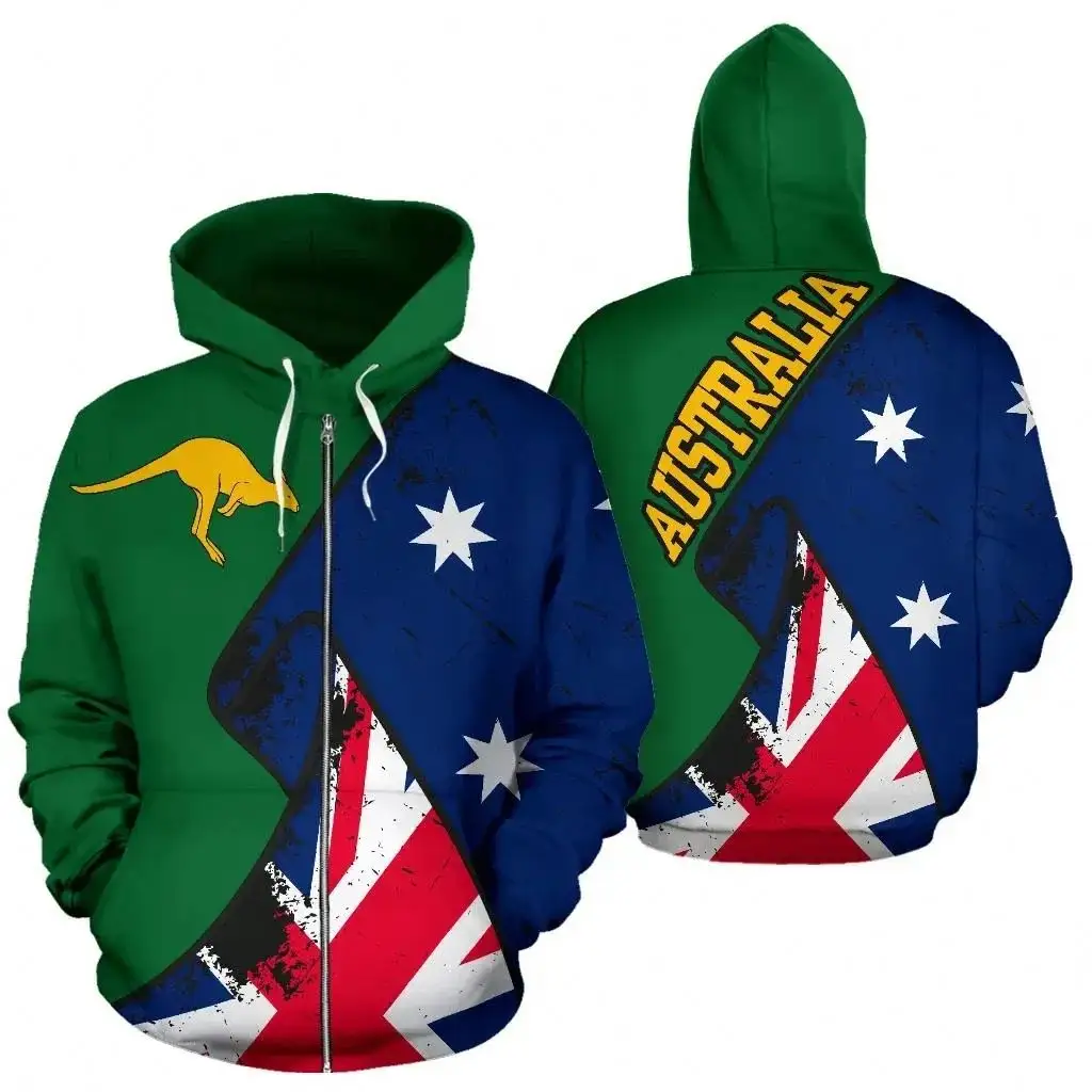 Promotional Australia Flag Zip Up Hoodie For Men Cheap Price Custom Logo Pullover Premium Polyester With Zipper