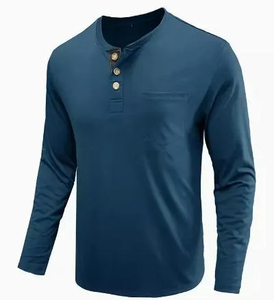 Ropa deportiva para correr al aire libre Camiseta de manga larga con cuello Henley de Color sólido de secado rápido para hombre Camiseta informal con bolsillo - Product Image 4