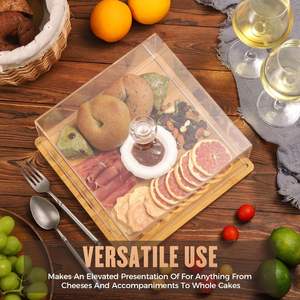 Acrylique Rotatif Carré Gâteau Stand Dôme Bambou <span class=keywords><strong>Fromage</strong></span> Tarte Cupcake Présentoir Spinner <span class=keywords><strong>Plateau</strong></span> De Service Couvercle pour Anniversaire Mariage - Product Image 4