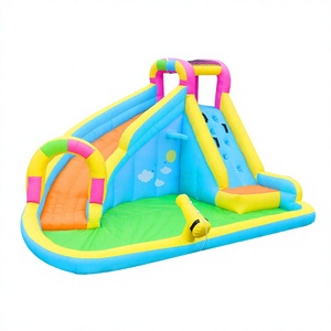 Parc aquatique gonflable, toboggans aquatiques pour enfants dans la cour, château gonflable pour enfants de 3 à 8 ans en plein air |   <span class=keywords><strong>Piscine</strong></span> à pagaies - Ring de boxe, escalade - Product Image 4