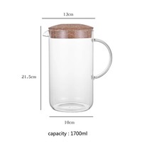 Moderne hittebestendige borosilicaat glazen koffiekan met deksel en handvat, 1700ml, voor ijskoffie & thee