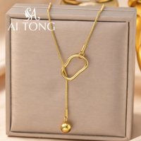 Collier Y Lariat en Acier Inoxydable Plaqué Or 18K avec Pendentifs Cœur, Papillon, Étoile, Trèfle, Fleur et Pompon pour Femme - Bijoux de Mode en Gros