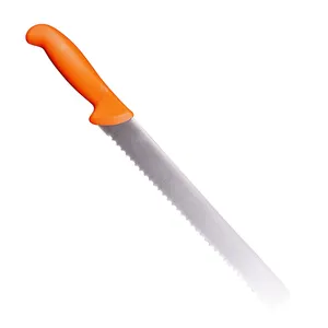 Cuchillo de cocina profesional 50cr15mov, rebanador dentado de acero inoxidable de alto carbono, mango naranja PP, cuchillos de pan de 10 pulgadas