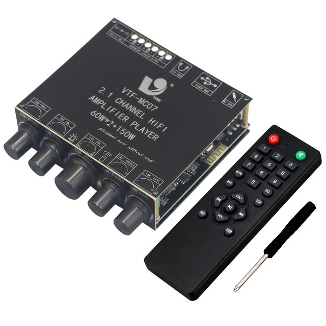 VIRE 2*60W+150W Subwoofer  5.3 Power Amplifier Board USB Sound Card 2.1 Channel Audio Equalizer Class D Amp Module