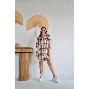 Vestido Camisero a Cuadros Naranja al por Mayor, Cintura Holgada, Cuello Vuelto, Tejido, Estilo Casual Diario, Lavable - Product Image 3