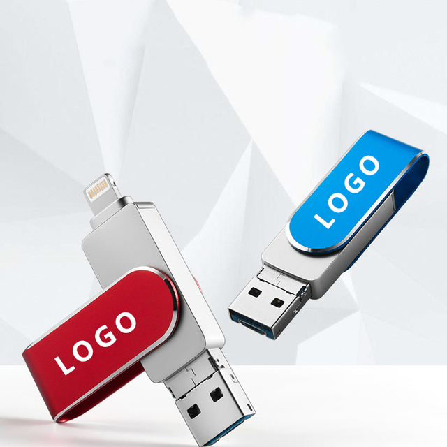 Custom Logo 32g 64g Metal Rotating Mobile Phone 60*15*9mm 4 in 1 USB Flash Drive for Apple Android Computer