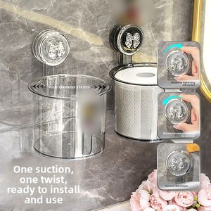 Porte-rouleau de papier toilette mural en plastique sans perforation, support de papier toilette à ventouse, boîte à mouchoirs, boîte à papier toilette - Product Image 5