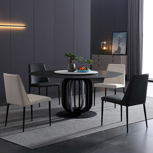 Table de salle à manger en pierre, 2 pièces, rotative, gris brillant, design Simple, petite table à manger ronde moderne, ensemble de 4 places - Product Image 3