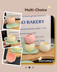 Mini 100ml Embossed Ceramic Tulip Shaped Eco-Friendly Durable 3 Colors Coffee Shop Girl Heart Espresso <b>Cup</b> <b>Saucer</b> Set - Product Image 3