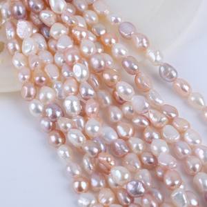 Perles d'eau douce naturelles baroques à trou droit, de couleur blanche et violette mélangée, Zhuji 18cm8-9mm, pour la fabrication de bijoux DIY, perles lâches à deux faces - Product Image 1