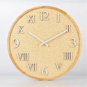 big size 45cm Rattan weaving clock face modern home decor wooden wall clock