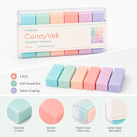 FLOWood CandyVeil 6 Gommes Pastel Dégradées, Gommes Douces et Nettoyantes, Étui de Rangement en Plastique Transparent, Papeterie pour Étudiants et Dessin
