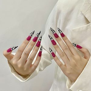 <span class=keywords><strong>Uñas</strong></span> Stiletto <span class=keywords><strong>Rosa</strong></span> Intenso con Puntas Francesas Negras en V y Diamantes <span class=keywords><strong>de</strong></span> Imitación, <span class=keywords><strong>Uñas</strong></span> Postizas Hechas a Mano <span class=keywords><strong>de</strong></span> ABS, 10 Piezas, <span class=keywords><strong>Uñas</strong></span> Stiletto con Puntas Negras - Product Image 6
