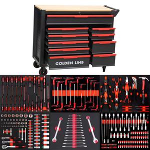 Boîte à outils en fer robuste de 258 pièces, à dix tiroirs, verrouillable, en acier rouge avec dessus en bois, chariot à outils personnalisable pour atelier de réparation automobile OEM GL40 - Product Image 4