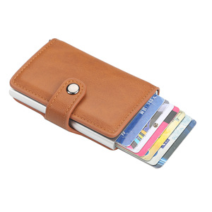 Baellerry Men's Card Holder PU Leather Coffee Color Buckle Closure <b>RFID</b> Protection Credit Card <b>Wallet</b> Compact Size Everyday Use - Product Image 1