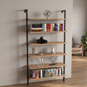 Book Case <b>Bookshelf</b> 6 Tier <b>Bookshelf</b> Metal Wood <b>Bookshelf</b> Freestanding <b>Bookshelf</b> Open <b>Bookshelf</b> Display Shelf Storage - Product Image 2