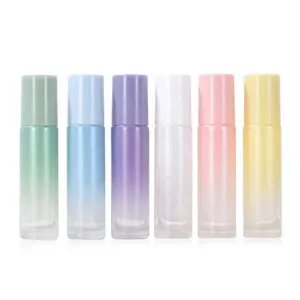 Botol rol minyak esensial parfum aromaterapi kaca warna-warni kosong 10ml dengan tutup plastik