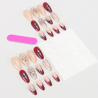 Faux ongles portables haut de gamme, faits main, ornés de strass, style gothique sombre en forme de cœur, pour le marché transfrontalier Europe-Amérique