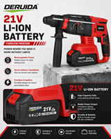 Marteau perforateur rotatif sans fil professionnel DERUIDA, sans balais, compatible OEM, avec batterie, pour perçage et cisaillement du béton