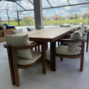 ชุดโต๊ะรับประทานอาหารและเก้าอี้ไม้สักสำหรับกลางแจ้ง SIGMA 2025 โต๊ะไม้ ชุดโต๊ะรับประทานอาหารทันสมัย เฟอร์นิเจอร์บ้าน โซฟา - Product Image 1