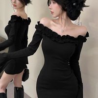 Einschultriges, süßes, einfarbiges Minikleid mit Rüschen, rückenfreiem Design, tailliertem Schnitt, schlankmachendem Effekt, ultra-feenhaftem, ausgestelltem Rock, waschbar, elegant