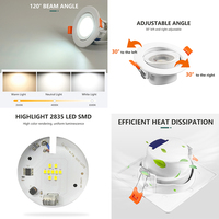 Spot LED Encastré Rond Carré Réglable Plafonnier SMD 3W 5W 7W pour Éclairage Intérieur