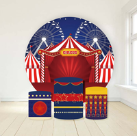Décoration de fête de fond en tissu personnalisé de 6 pieds avec socle à dessert cylindre thème du cirque couverture de support de toile de fond de cercle rond de 2m