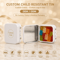 Boîte en étain carrée résistante aux enfants avec bouton poussoir pour l'emballage de bonbons gélifiés et de médicaments, logo personnalisé OEM ODM
